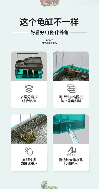 Plastic Transparent Turtle Tank House with Areas To Breed Feed Swim Bask Indoor Enclosure Water Turtles Cage Reptile Habitat