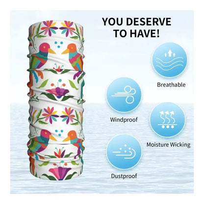 Fashion Mexican Otomi Birds Texture Neck Gaiter Men Women UV Protection Winter Folk Floral Art Bandana Scarf for Ski
