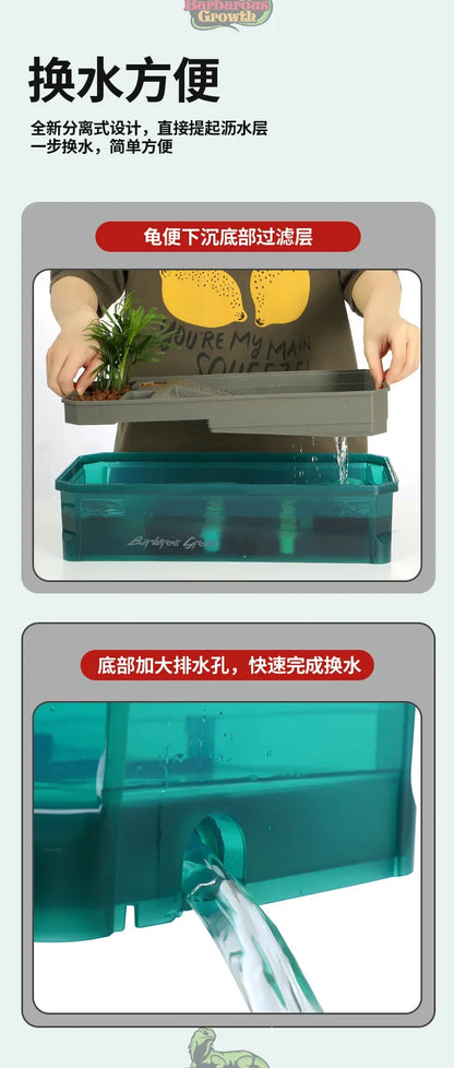 Plastic Transparent Turtle Tank House with Areas To Breed Feed Swim Bask Indoor Enclosure Water Turtles Cage Reptile Habitat