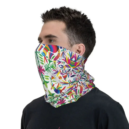 Fashion Mexican Otomi Birds Texture Neck Gaiter Men Women UV Protection Winter Folk Floral Art Bandana Scarf for Ski