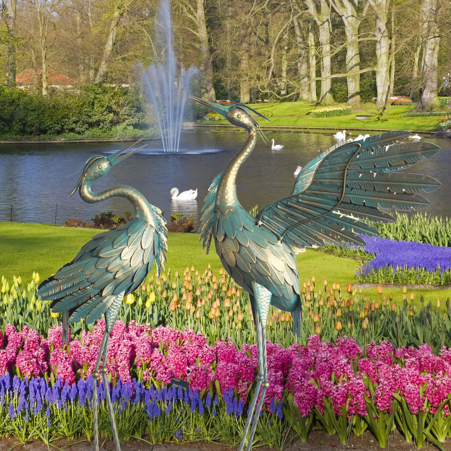 Metal Crane Statue Garden Decor, Bird Garden Sculpture & Statues, Outdoor Decoration For Yard Patio Lawn Backyard Pool