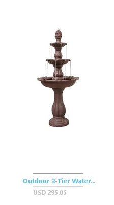 Outdoor Resin Fountain LED Lights Patina Gray Green Birds Waterfall 24