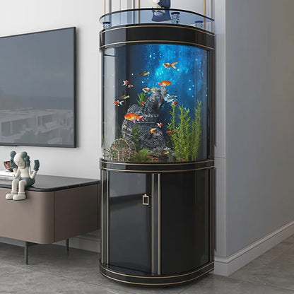 Light Luxury Fish Tank Living Room Home Family TV Cabinet Side Semicircle Bottom Filter Glass Aquarium Ecology