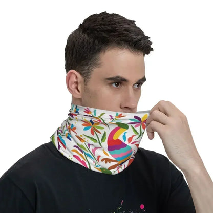 Fashion Mexican Otomi Birds Texture Neck Gaiter Men Women UV Protection Winter Folk Floral Art Bandana Scarf for Ski