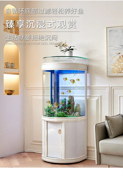 Light Luxury Fish Tank Living Room Home Family TV Cabinet Side Semicircle Bottom Filter Glass Aquarium Ecology