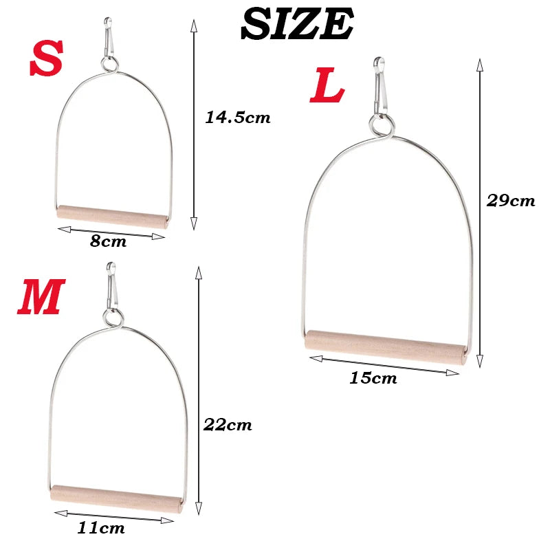 Bird Perch Stand Natural Wooden Birds Perch Parrots Hanging Swing Cage Toys Stand Holder Pendant
