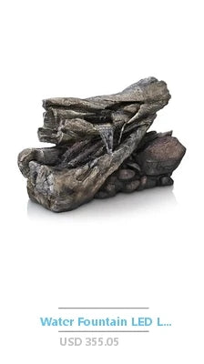 Outdoor Resin Fountain LED Lights Patina Gray Green Birds Waterfall 24