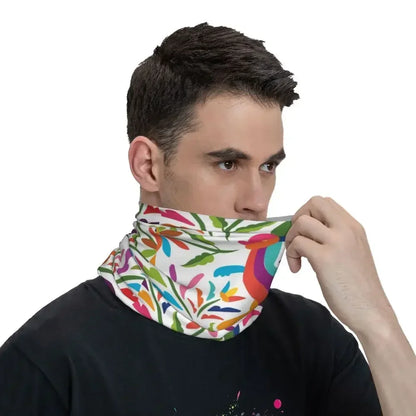 Fashion Mexican Otomi Birds Texture Neck Gaiter Men Women UV Protection Winter Folk Floral Art Bandana Scarf for Ski