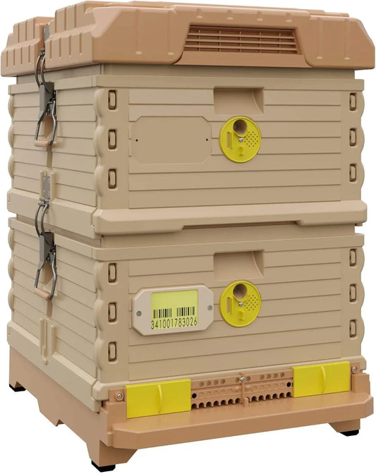 Insulated Bee Hive Set [NO Frames Included] (Double Deep, Tan Body Yellow Entrance)