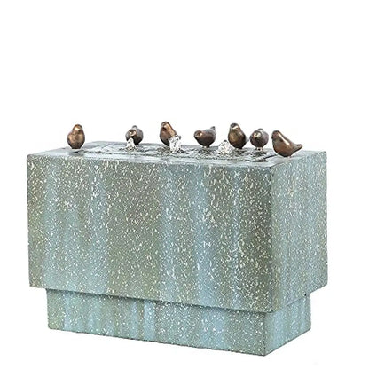 Outdoor Resin Fountain LED Lights Patina Gray Green Birds Waterfall 24