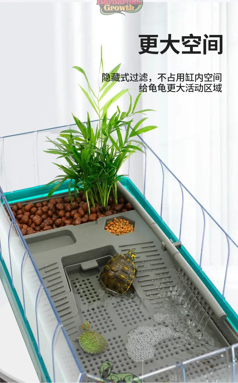 Plastic Transparent Turtle Tank House with Areas To Breed Feed Swim Bask Indoor Enclosure Water Turtles Cage Reptile Habitat