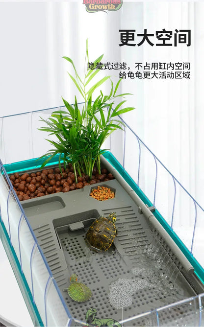 Plastic Transparent Turtle Tank House with Areas To Breed Feed Swim Bask Indoor Enclosure Water Turtles Cage Reptile Habitat