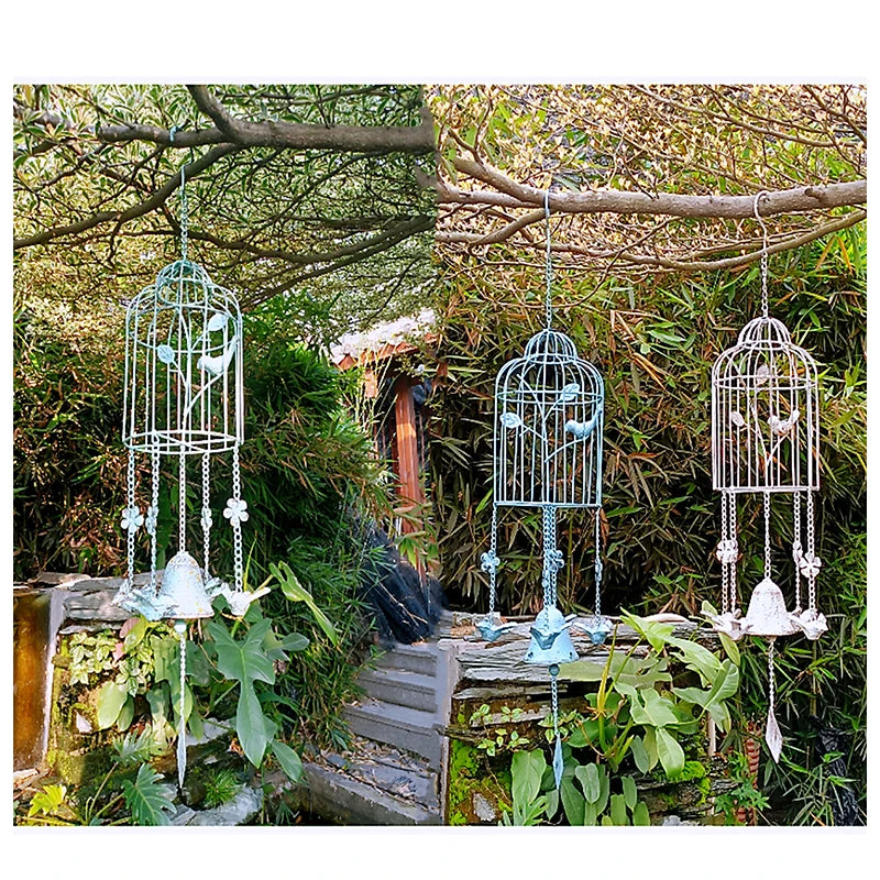Bird Cage Style Outdoor Wind Chime Cast Iron Birdhouse Garden Bell Décoration De Jardin Carillon à Vent Japonais 윈드벨
