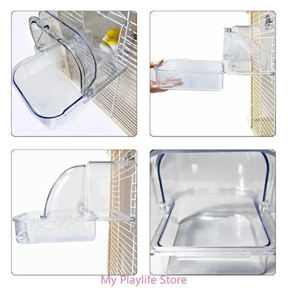 Hanging Bird Bath Tub for Parakeets Bird Cage Bathing Basin Clear Shower Room for Small Birds Birdcage Decoration
