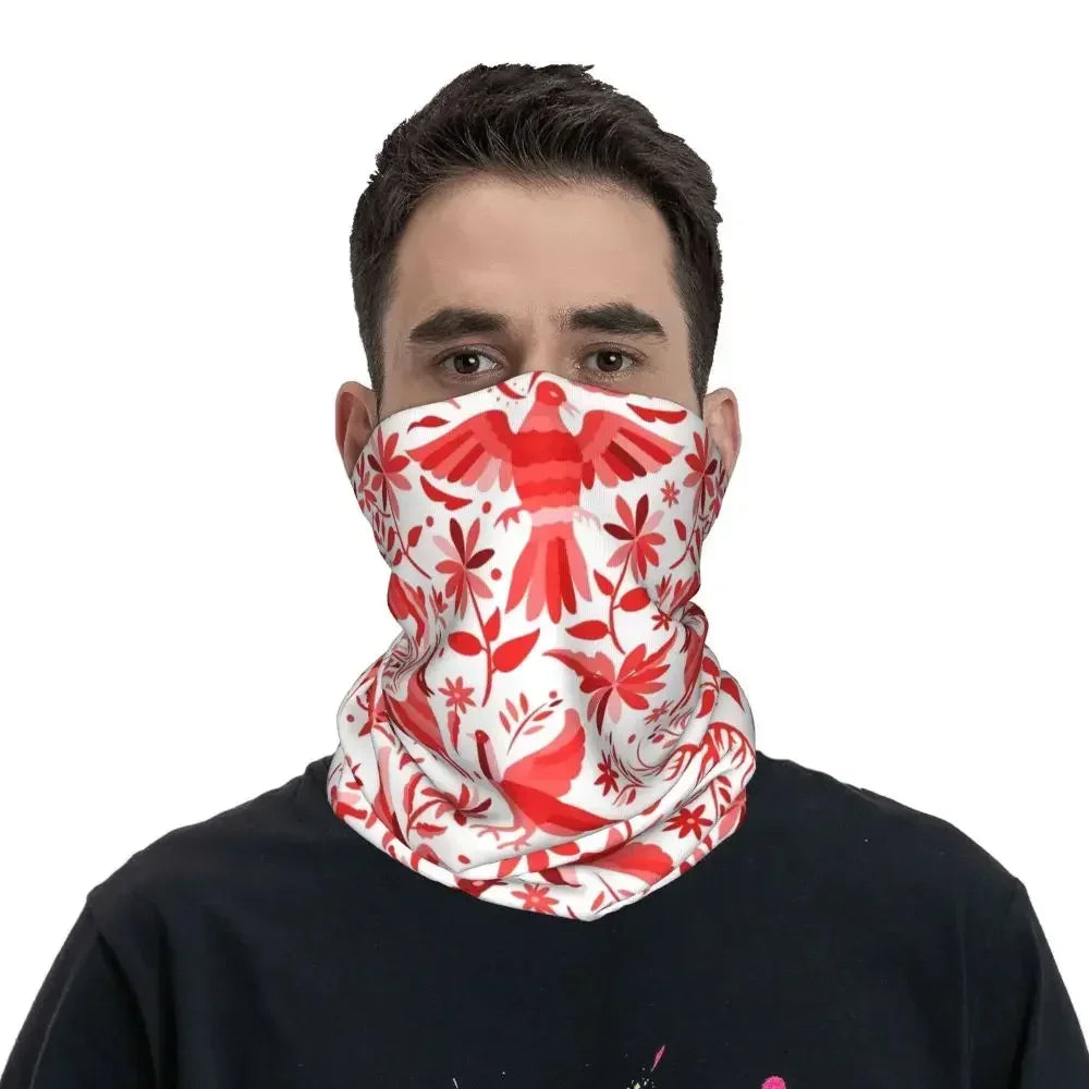 Fashion Mexican Otomi Birds Texture Neck Gaiter Men Women UV Protection Winter Folk Floral Art Bandana Scarf for Ski