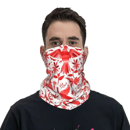 Fashion Mexican Otomi Birds Texture Neck Gaiter Men Women UV Protection Winter Folk Floral Art Bandana Scarf for Ski