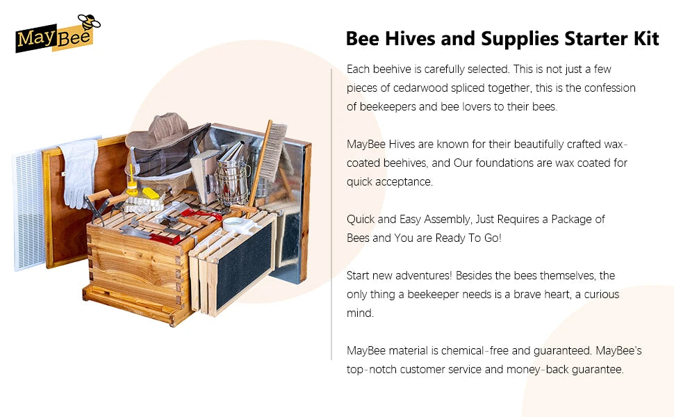 Starter Kit 10-Frame Bee Boxes and Frames Starter Kit Wax Coated Bee Hives and Supplies Starter Kit Including Beekeeping Tools K