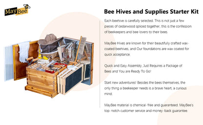 Starter Kit 10-Frame Bee Boxes and Frames Starter Kit Wax Coated Bee Hives and Supplies Starter Kit Including Beekeeping Tools K
