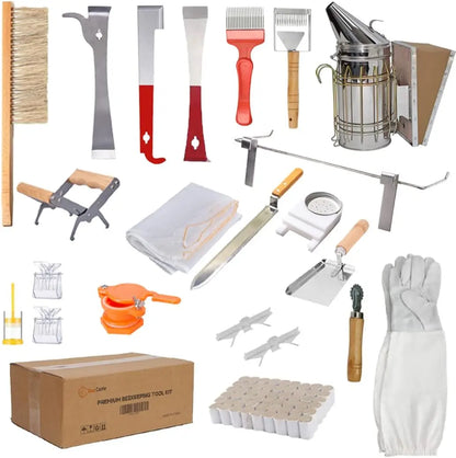 10-Frame Bee Hives and Supplies Starter Kit,Beehive Kit Dipped in 100% Beeswax,Bee Keeping Supplies-all Beginners Kit