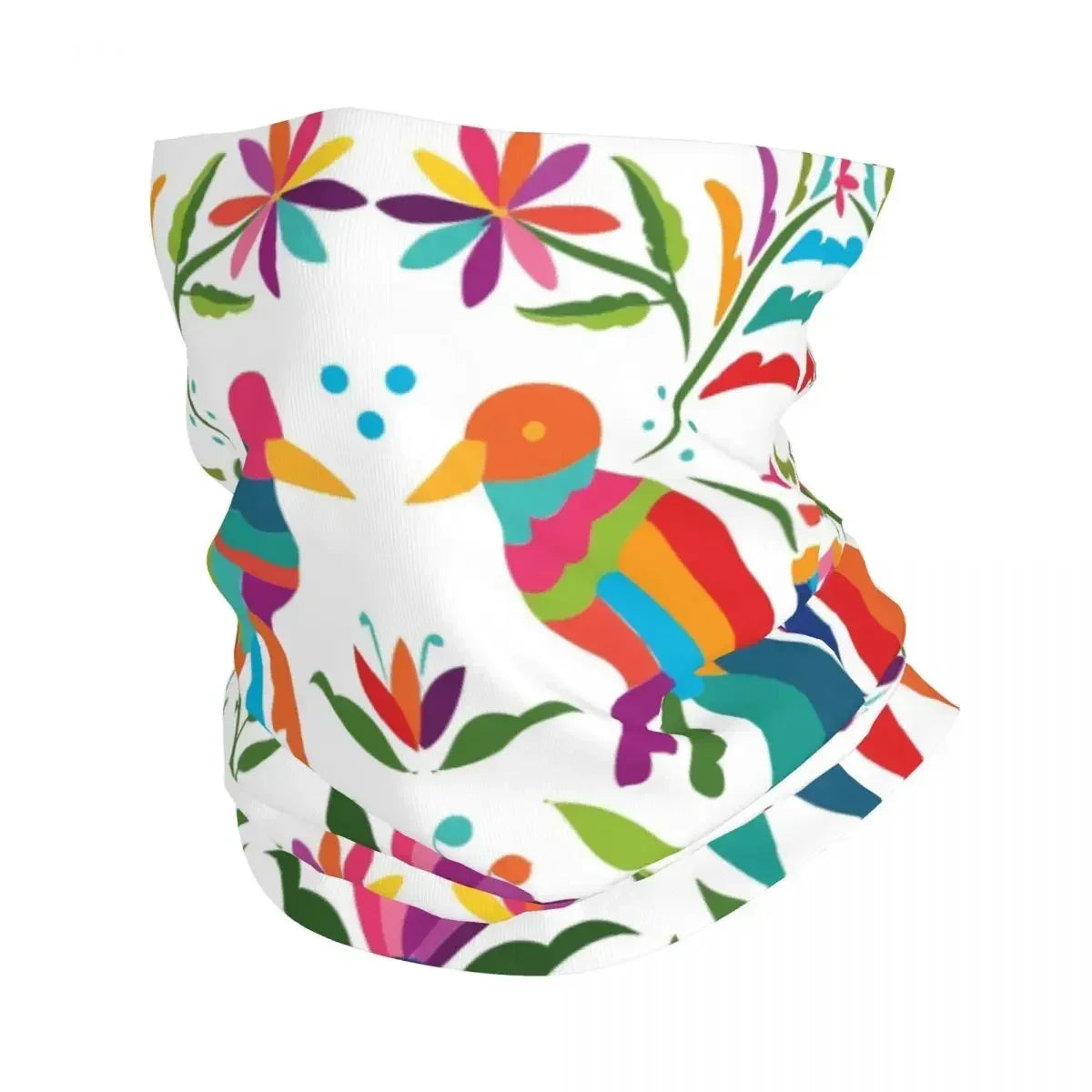 Fashion Mexican Otomi Birds Texture Neck Gaiter Men Women UV Protection Winter Folk Floral Art Bandana Scarf for Ski