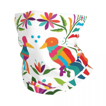 Fashion Mexican Otomi Birds Texture Neck Gaiter Men Women UV Protection Winter Folk Floral Art Bandana Scarf for Ski