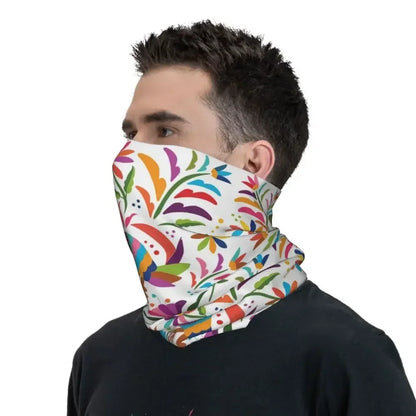 Fashion Mexican Otomi Birds Texture Neck Gaiter Men Women UV Protection Winter Folk Floral Art Bandana Scarf for Ski