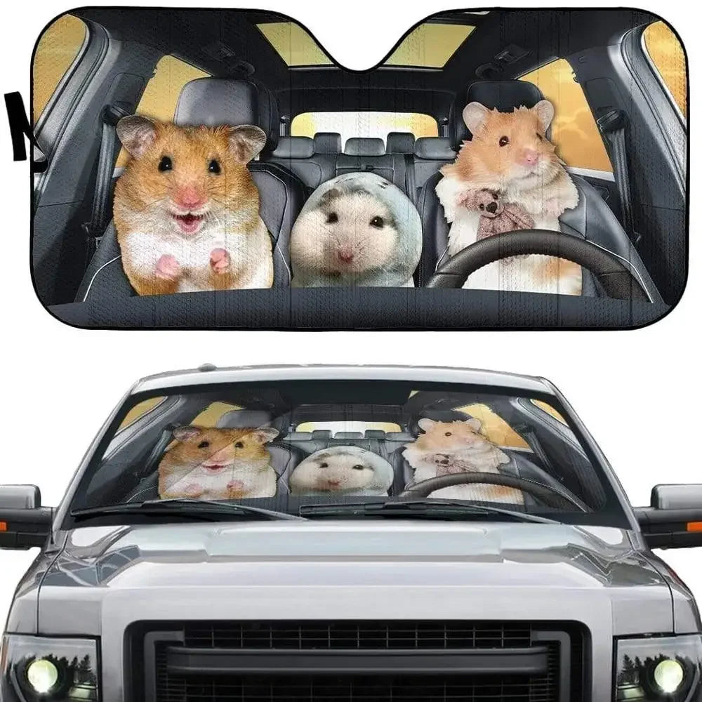 Lovely Hamsters Family Pattern Car Accessories Universal Car Windshield UV And Heat Car Sun Shade For Windshield
