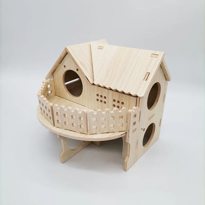 Hamster House DIY Hamster Wooden Gerbil Hideout House Canary Seesaw Pet Sport Wheel Exercise Toy Small Animal Toys
