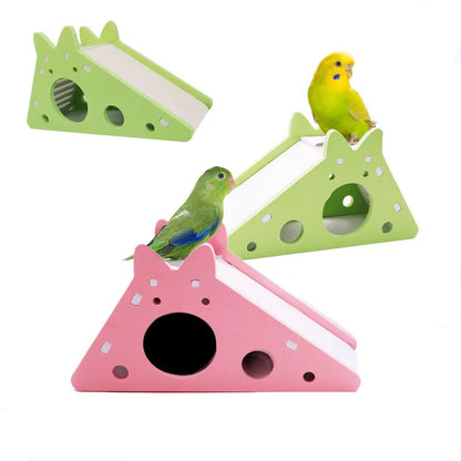 Bird Slide Toy Hamster Hideout House Parrot Cage Accessories Guinea Pig Wooden Cave Slide with Stairs Toy Small Animals Supplies