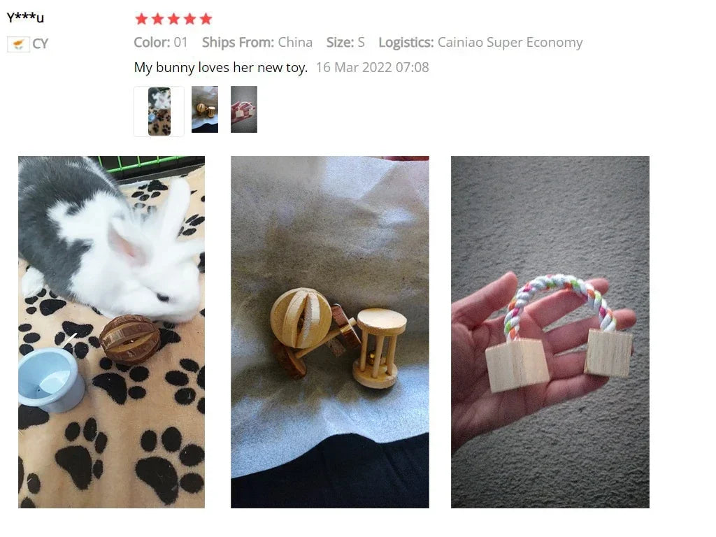 New Hamster Roller Toys Natural Wooden Pine Dumbells Unicycle Bell Chew Toys for Rabbit Small Pet Molars Supplies