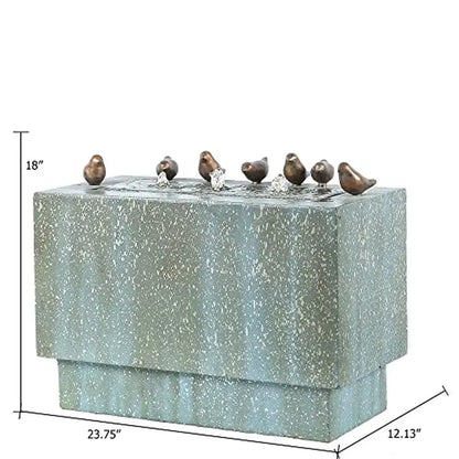 Outdoor Resin Fountain LED Lights Patina Gray Green Birds Waterfall 24