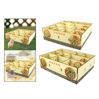 Hamster Maze Gerbils Wood House Activity Sport Mouse Exploring Toys Hideout House Labyrinth Puzzle Toy Small Pet Hideout Tunnel