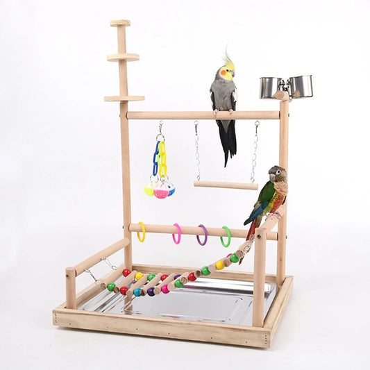 Parrot Playground Parakeet Bird Play Stand Wood Perch Gym Playpen Bird Gym for Finch Conures Small Birds Small Parakeets Macaws