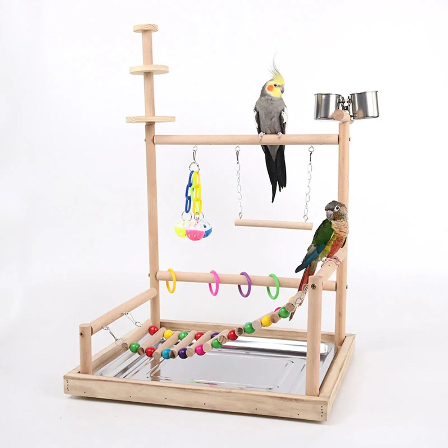 Parrot Playground Parakeet Bird Play Stand Wood Perch Gym Playpen Bird Gym for Finch Conures Small Birds Small Parakeets Macaws