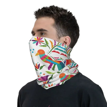 Fashion Mexican Otomi Birds Texture Neck Gaiter Men Women UV Protection Winter Folk Floral Art Bandana Scarf for Ski