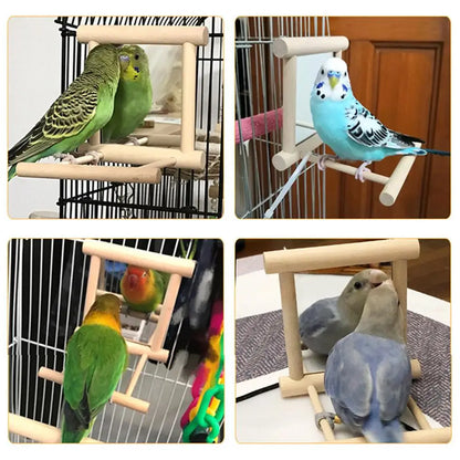 Bird Parrot Toy Supplies Wooden Cloud Ladder Climbing Jump Platform Ladder Pet Supplies With Mirror Stand Bird Rack