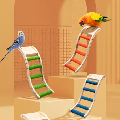 Bite Resistant Bird Climbing Ladder Wear Resistant with Non-slip Platform Wood Birds Perch Stand Colorful Bird Cage Ladder