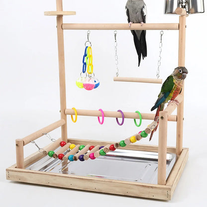 Parrot Playground Parakeet Bird Play Stand Wood Perch Gym Playpen Bird Gym for Finch Conures Small Birds Small Parakeets Macaws