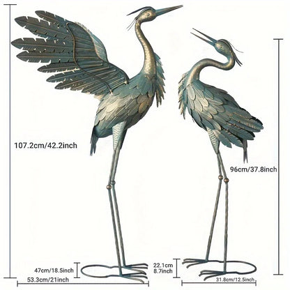 Metal Crane Statue Garden Decor, Bird Garden Sculpture & Statues, Outdoor Decoration For Yard Patio Lawn Backyard Pool