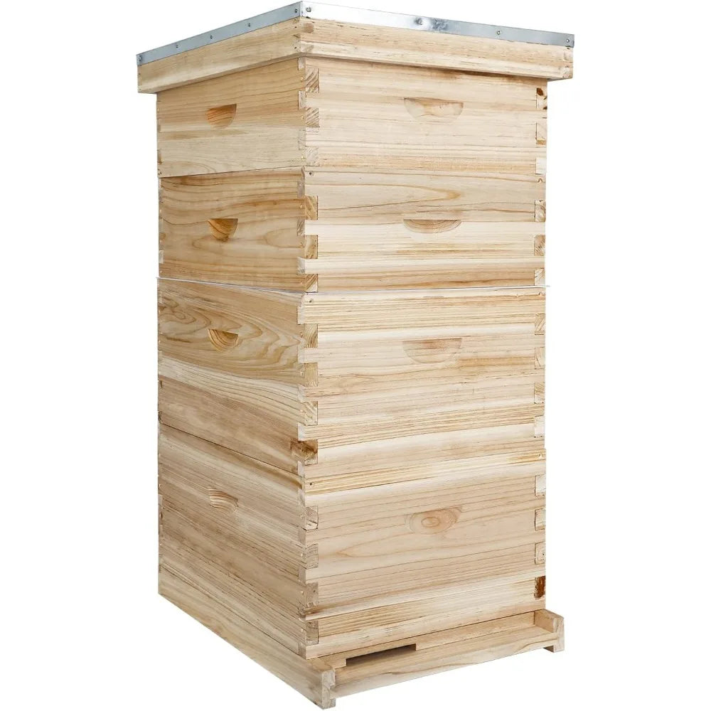 10-Frame Bees Hives and Complete Starter Kit, Bee Hives Boxes Includes 2 Deep Bees Box 2 Medium Bee Hive Box with Beehive Frames