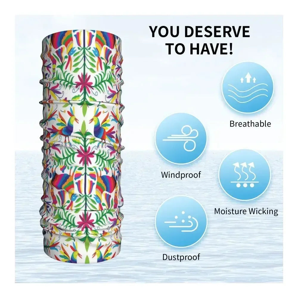 Fashion Mexican Otomi Birds Texture Neck Gaiter Men Women UV Protection Winter Folk Floral Art Bandana Scarf for Ski