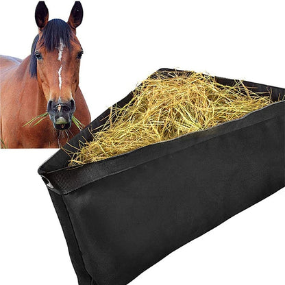 Horses Corner Feeder Goats Hay Feed Bags With Mesh Bottom And Snaps For Horse Trailer Stall, Black