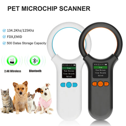 Bluetooth Animal Tag Reader 2.4G Wireless Portable RFID 134.2Khz/125Khz EMID Pet Microchip Scanner 500 Datas Storage Capacity