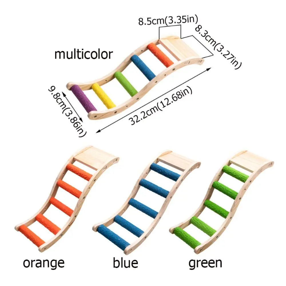 Bite Resistant Bird Climbing Ladder Wear Resistant with Non-slip Platform Wood Birds Perch Stand Colorful Bird Cage Ladder