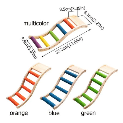 Bite Resistant Bird Climbing Ladder Wear Resistant with Non-slip Platform Wood Birds Perch Stand Colorful Bird Cage Ladder