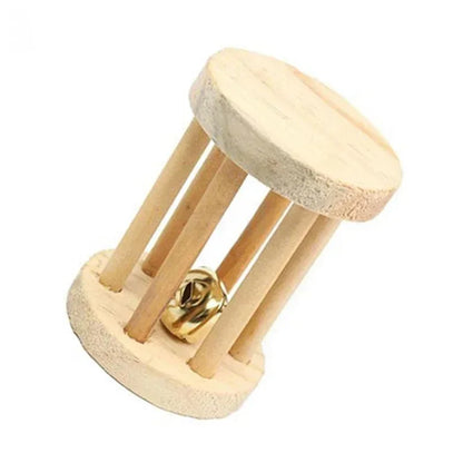 New Hamster Roller Toys Natural Wooden Pine Dumbells Unicycle Bell Chew Toys for Rabbit Small Pet Molars Supplies
