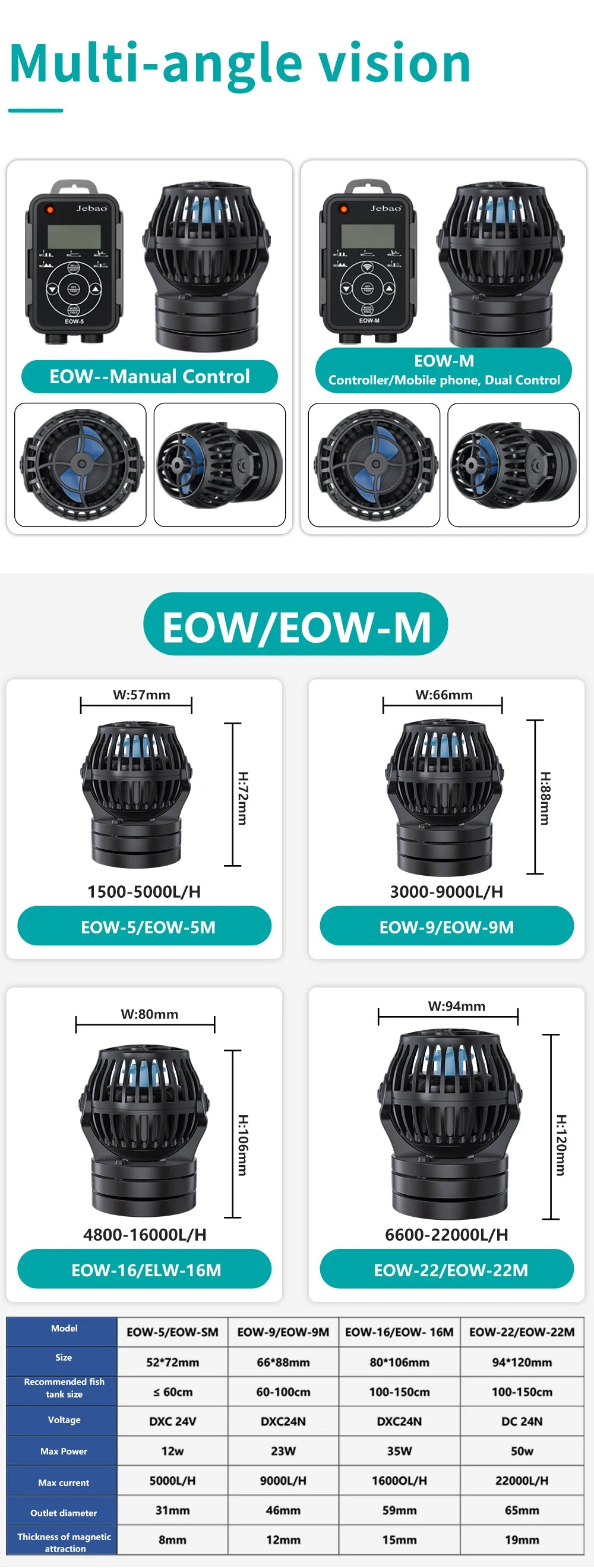 Jebao Jecod New EOW Aquarium Wave Maker Water Pump Filter 12V 24V Fountain Pump Fish Tank WIFI Ultra Quiet Frequency Smart Pump