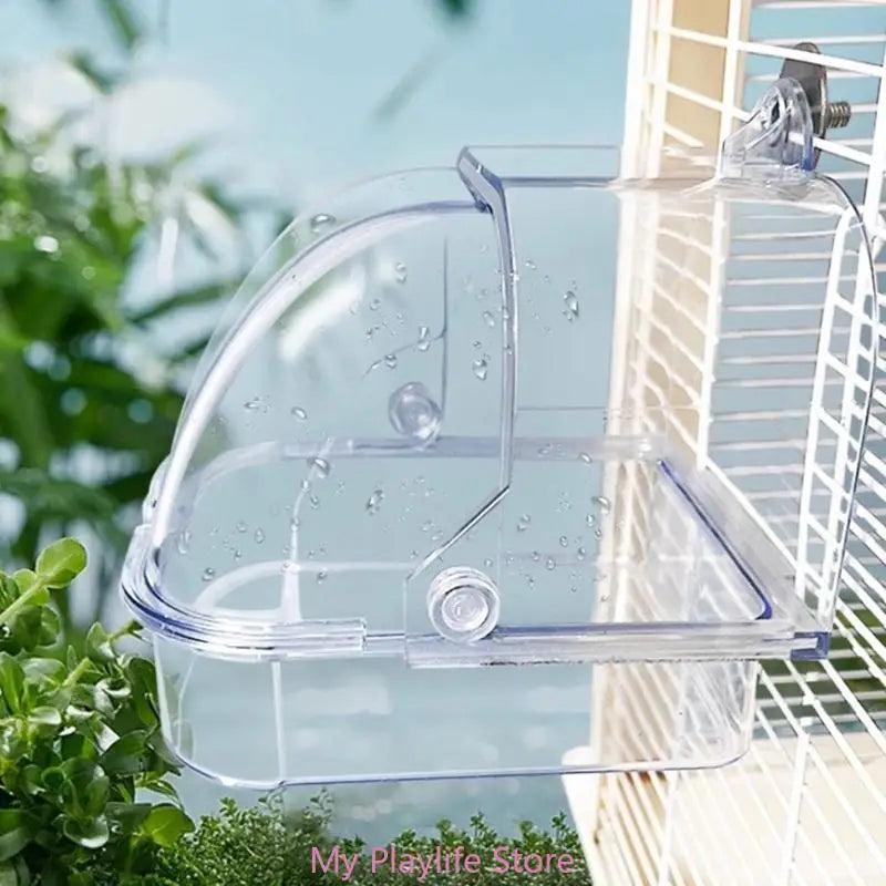 Hanging Bird Bath Tub for Parakeets Bird Cage Bathing Basin Clear Shower Room for Small Birds Birdcage Decoration