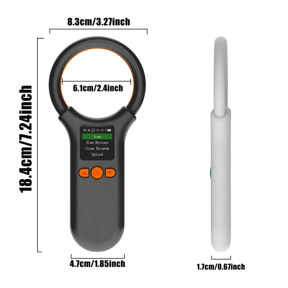 Bluetooth Animal Tag Reader 2.4G Wireless Portable RFID 134.2Khz/125Khz EMID Pet Microchip Scanner 500 Datas Storage Capacity