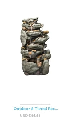 Outdoor Resin Fountain LED Lights Patina Gray Green Birds Waterfall 24